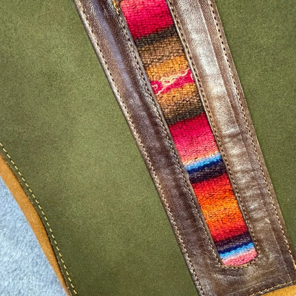 PERUVIAN SOUL Suede & Manta Messenger Bag‎ Olive Adjustable Strap Handcrafted